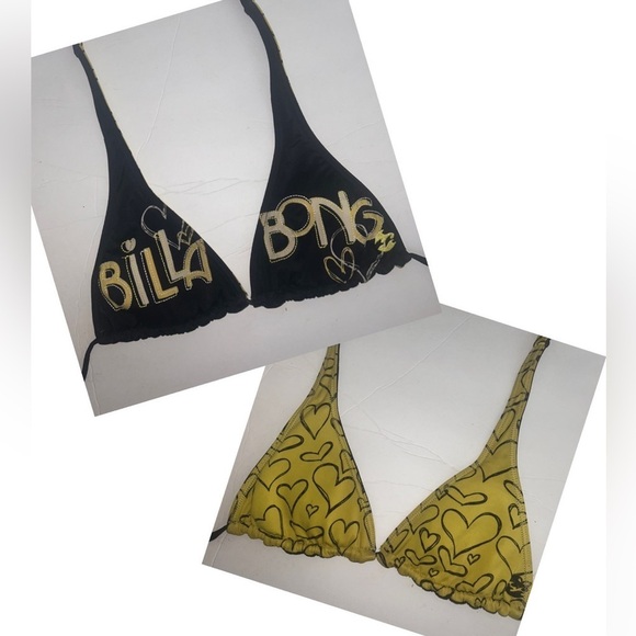 Billabong S Black Yellow Womens 2n1 Reversible Bikini Bra Top Swimsuit - Picture 1 of 9